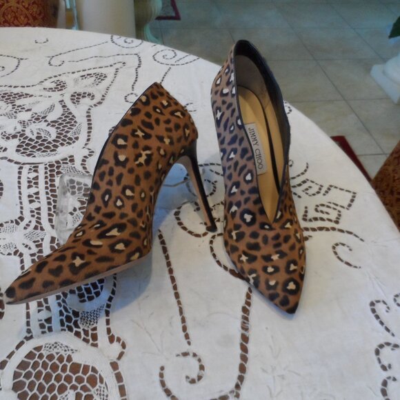 Jimmy Choo Brown Multi Leopard Print Calf Hair Leather Ankle Booties Size 9M - Picture 1 of 16